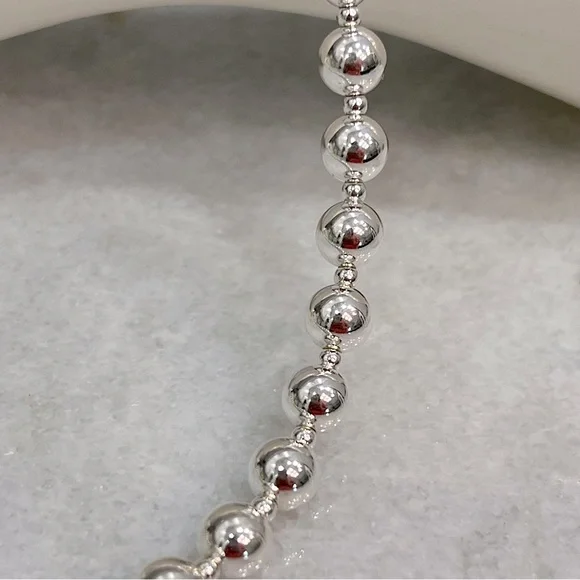 Sterling Silver Graduated Beaded Ball Necklace - Picture 4 of 12